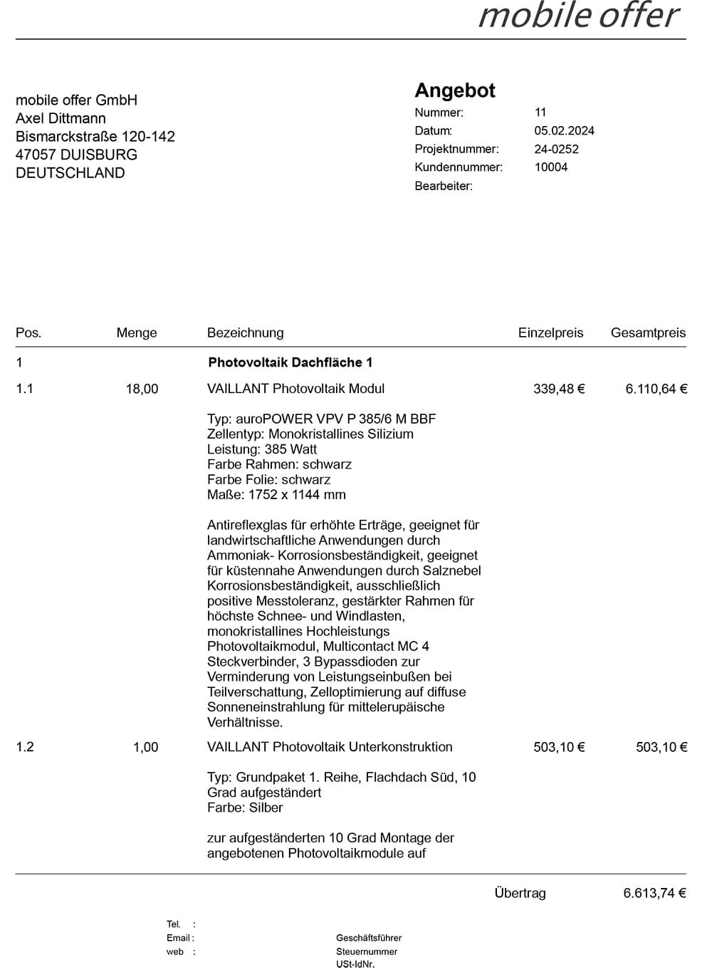 Angebot Mo PV Angebot mo PV