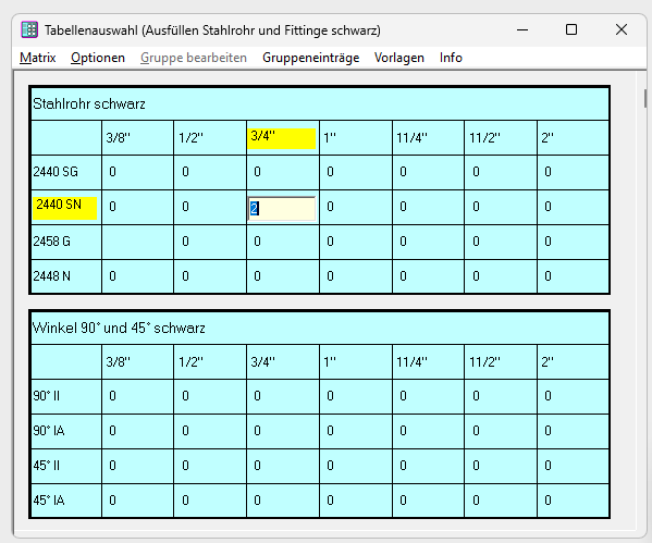 Tabellenauswahl Matrix Tabellenauswahl Matrix