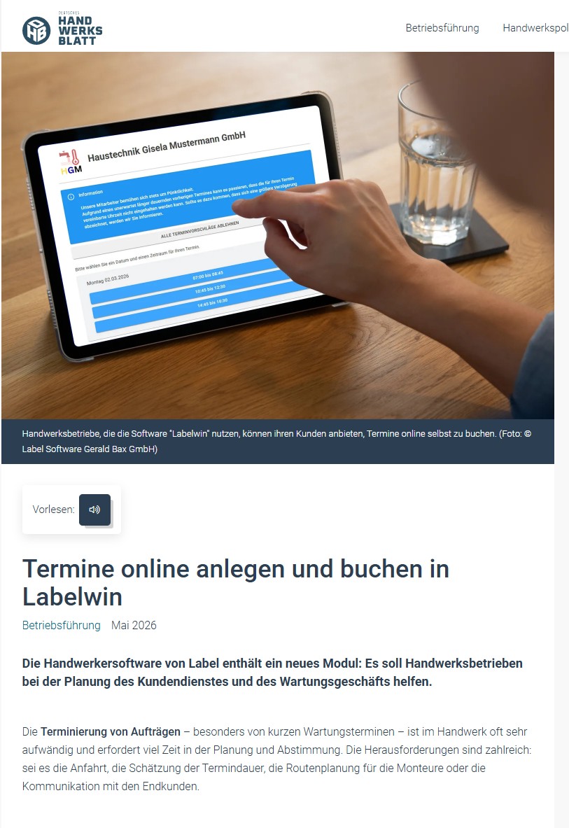 Artikel Dt. Handwerksblatt 05 2025 Terminplanung Artikel Dt. Handwerksblatt 05 2025 Terminplanung